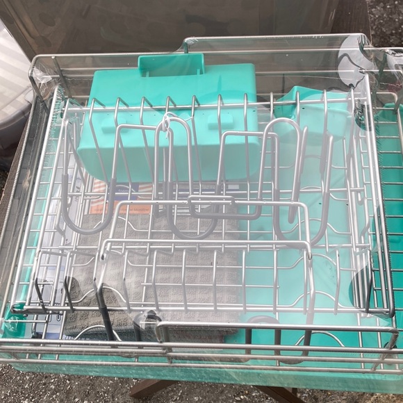 Stainless Steel Dish Rack with Aqua Accents - Picture 1 of 4